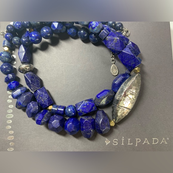 Silpada Rare “INDIGO FOR IT” Sterling & Natural Lapis Lazuli 2-Strand Necklace - Picture 1 of 14